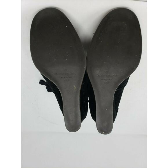 EUC Kate Spade New York Black Suede Wedge Ankle Boots Lace Up Booties Size 9M - Picture 7 of 8